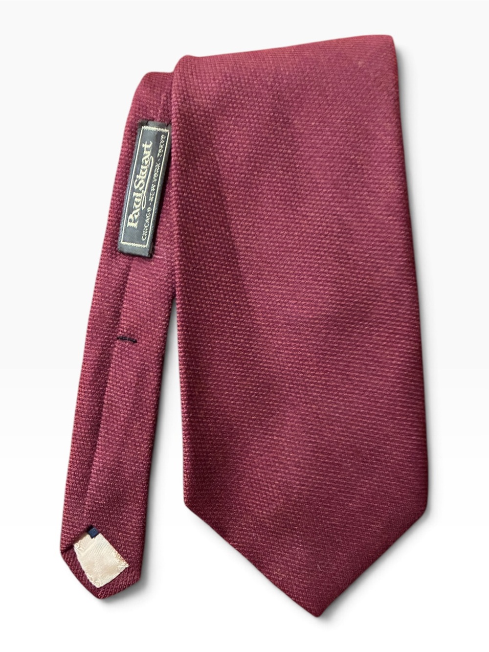 Paul Stuart Burgundy Wool Tie Textured Basketweave Men's Vintage Necktie Solid